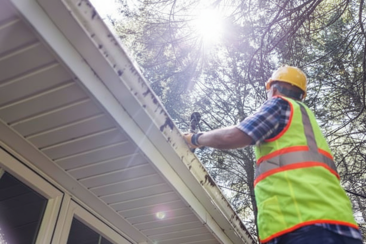 Roof inspector documenting damage with a homeowner for an insurance claim